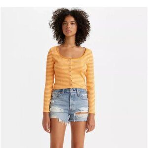 Levis Y2k normcore striped long sleeve cropped button up top